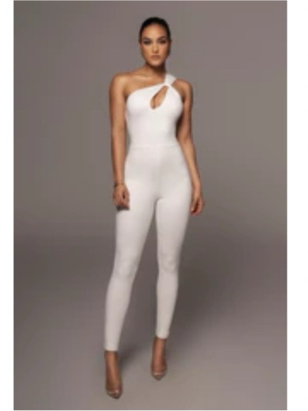 JLUXLABEL White One-Shoulder Keyhole Jumpsuit